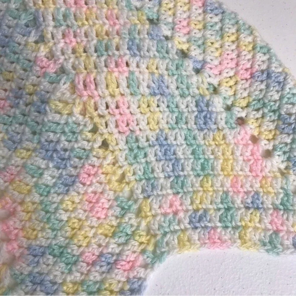 Handmade Crochet Star Shaped Baby Blanket 12 Point Blue Yellow Pink White Pastel